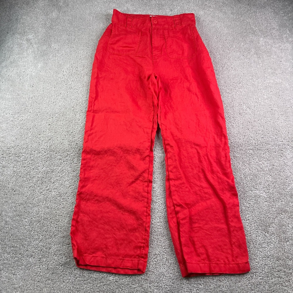 Nicole Miller Pants Womens 6 Red Linen Wide Leg High Rise Coastal Vibrant Boho